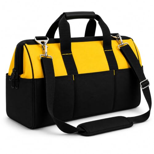 BiggDogg Bolsa de Ferramentas Profissional, Preto e Amarelo, Poliéster Resistente à Água, 45x30 cm, 6 Compartimentos, 25 Peças (Amarela)