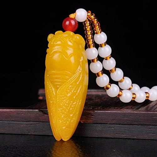 Natural Yellow Hetian Jade Stone Cicada Pendant Beads Necklace Chinese Jadeite Jewelry Reiki Amulet Carved Gifts Women