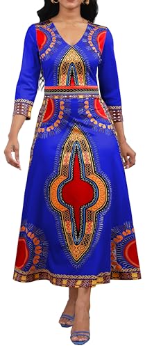 Image of VisiChenup African Print Dress for Women Casual Midi Dress