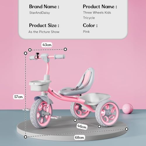 Image of StarAndDaisy Kids Cycle for 2-5 Years Boy & Girl /Tricycle with EVA Wheels, Bell & Basket /Baby Trike Cycle 30 Kg Capacity, 3-Point Safety Belt (Pink.)