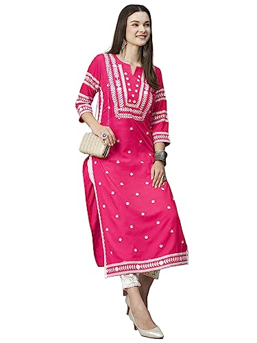 Image of ANNI Designer Women's Cotton Straight Fit Straight Viscose Chikankari Embroidered Kurta
