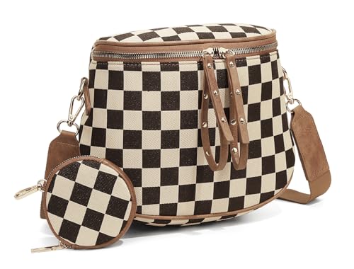 Image of 2 Pcs Checkered Crossbody Bags for Women Bum Bag Checkered Cross Body Sling Backpack Hobo Satchels Shoulder Wallet Purses