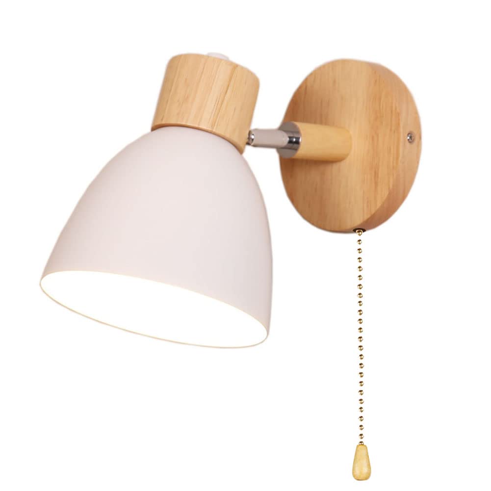 HUAYUSEDF Wall Sconce Lamps Lighting Fixture with Zipper on Off Switch,Bedside Macaron lamp E27 Solid Wood Base Lights for Living Room Aisle Children's Kid's Bedroom (White)(White)