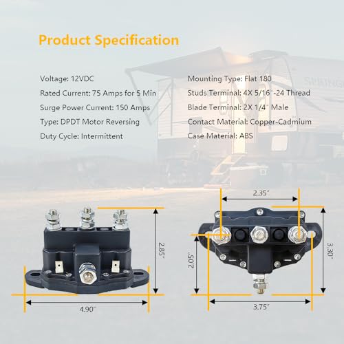 12VDC 6 Terminal Winch Motor Reversing Solenoid Relay Switch, polarity reversing solenoid | Fits for Trombetta Cole Hersee | OE#: 24450BX 214-1211A11 214-1211A11-06 214-1211A51 214-1211A61 214-1231A11