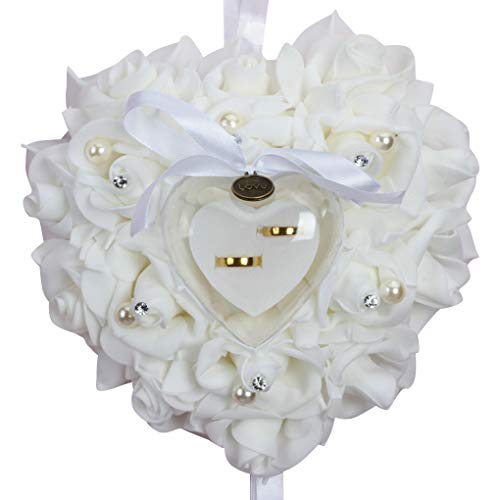 Guangcailun Regalo del día de la Caja del Anillo joyería de la Boda romántica Soporte Amortiguador Caso del Anillo Portador Almohada en Forma de corazón Flores de Rose 's
