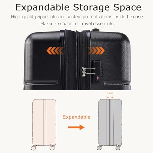 Zibbizo 28 Black Hard Shell Spinner Suitcase with TSA Lock and Expandable Design