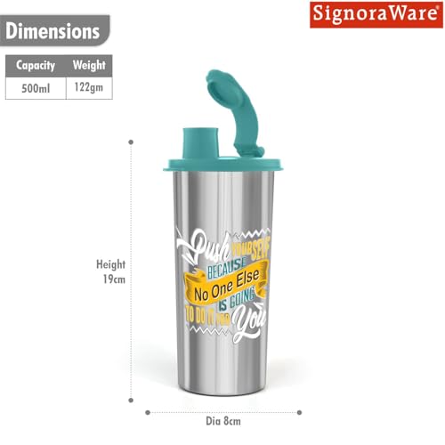 Image of SignoraWare Jumbo Stylish Stainless Steel Sipper | Airtight & Leakproof Lid | Easy to Clean & Carry | Ideal for Kids, Office, Gym, Travel, School & Outdoor Use (500ml | Green)