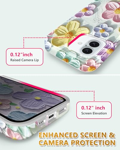 Coque iPhone 16 Plus silicone souple mince imprimé fleur menthe