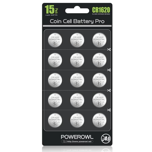 POWEROWL High Capacity CR1620 Battery (15-Pack) 3v Lithium Batteries 10 Years Leak-Free