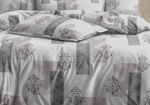 Image of 300 TC Cotton Feel Glace Cotton Fully Elastic Fitted Bedsheet Single Size Bed with 1 Pillow Cover (36 inch x 78 inch inches, Silver Lattice)