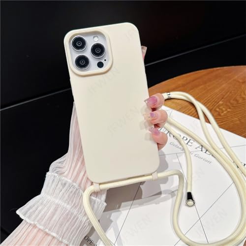 Coque iPhone 13 Pro avec collier lanière silicone blanc au toucher soie