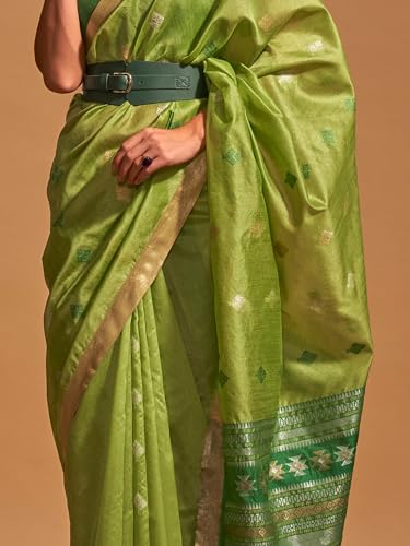 Image of AKHILAM Women's Banarasi silk Ethnic Motif Woven Design Saree With Unstitched Blouse Piece