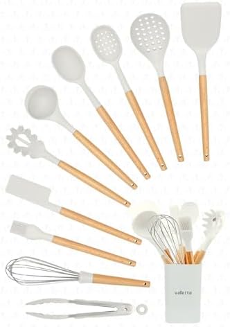 Valletta Matis Isıya Dayanıklı Silikon Yanmaz Yapışmaz Standlı 11 Parça Servis Seti Beyaz - Görsel 1