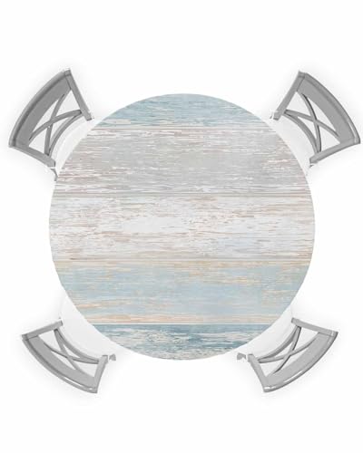 Image of SODIKA Waterproof Round Table Cloths 60 inch Elastic Fitted Outdoor Picnic Patio Tablecloth Vinyl Table Cover Protector - Vintage Rustic Wooden Plank, Classicsoa74743, FBMSZBE-20240503