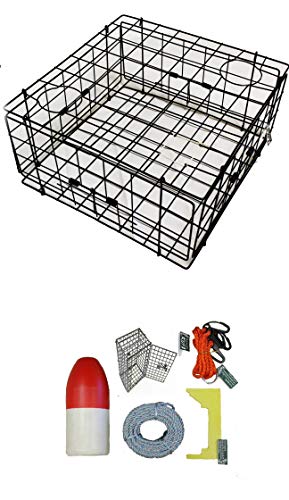 KUFA Vinyl Coated Crab Trap & Accessory kit (100' Lead core Sinking line,Caliper,Harness,Bait Bag & 11