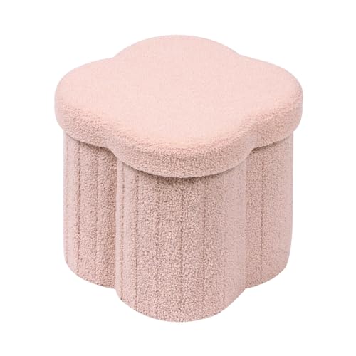 B FSOBEIIALEO Storage Ottoman Cube, Flowers Shaped Ottomans with Storage Foot Stool Footrest for Lving Room, Boucle Ottoman Seat for Dorm Room,Faux Teddy Fur, Pink 12.6'x12.6'x12.6'