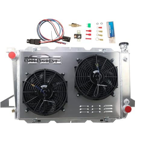 COOLINGBEST 4 Row Aluminum Radiator Replacement for 1985-1996 Ford F150 F250 F350 Bronco L6 Radiators Electric Fan Shroud Thermostat Kit Combo 1986 1987 1988 1989 1990 1991 1992 1993 by COOLINGBEST - Used condition - US$226.49
