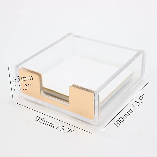 Miniatura 2 de Soporte autoadhesivo para bloc de notas de cobre acrílico transparente y dorado, dispensador de cubos de notas adhesivos, 3.5 x 3.3 pulgadas para