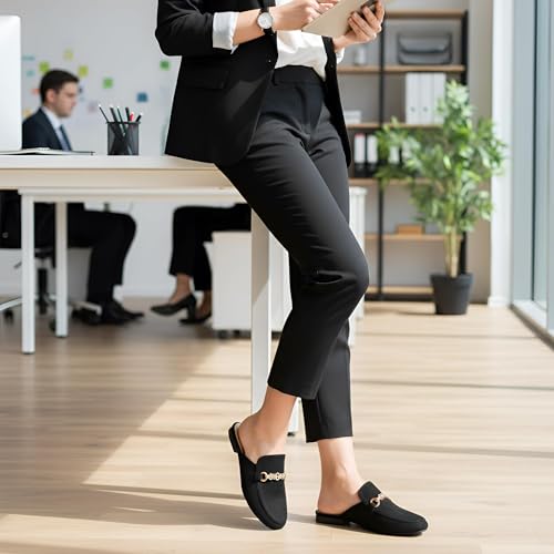 Image of Womens Mules Buckle Flats: Classic Suede Slip On Shoes Dressy Closed Toe Backless Slides Loafers 2026 for Business Work Office Casual