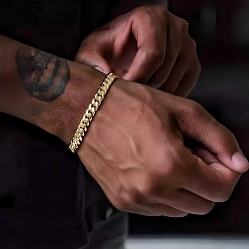 YOIHUR 14K Gold Cuban Hand Chain Bracelet, 7mm Cuban Bracelets for Men,Hypoallergenic Curb Link Chain Bracelet, Ideal Jewelry Gift for Festival, for Boyfriend, Husband & Father(7.5in) by YOIHUR - Used condition - Image 3