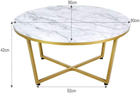COSTWAY Round Coffee Table, Faux Marble/Rustic Wooden Cocktail Table Snack Tea Table, Metal Frame Accent Sofa Side End Table for Living Room, Bedroom and Office (Modern Round Large)