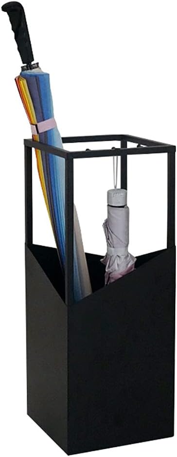 Racks Indoor Iron,Hallway Umbrella Bucket with Hooks,Square Umbrella Organizer for 9-12 Umbrellas (Color : Black)