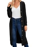 MAKABO Women's Long Black Duster Cardigan, Lightweight Floor Length Sweaters Dressy Winter Outfits for Travel Work, XL