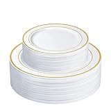 Comfy Package, Combo Gold Trim Plastic Plates - Premium Heavy-Duty 30 Disposable 10.25' Dinner Party Plates and 30 Disposable 7.5' Salad Plates [60 Piece]