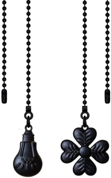 Ceiling Fan Pull Chain Set, 2 Pcs Bulb and four-leaf Pattern Pull Chain Extension Fan Pull Chain Pendant 12 Inch Ceiling Fan Chain Extender (Black)