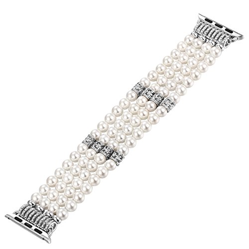 Fastgo Compatible With Pearl Apple Watch Bands 38Mm 40Mm 41Mm Women, Fancy Elastic Beaded Pearl Replacement Band Bracelet For Iwatch Series Se & Series Ultra 8/7/6/5/4/3/2/1 (White-38/40/41Mm) #TOP3