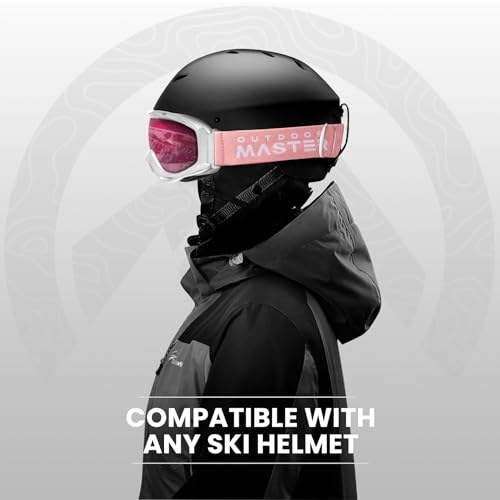 Image of OutdoorMaster OTG Ski Goggles - Over Glasses Ski / Snowboard Goggles for Men, Women & Youth - 100% UV Protection (White Frame + VLT 46% Pink Lens)