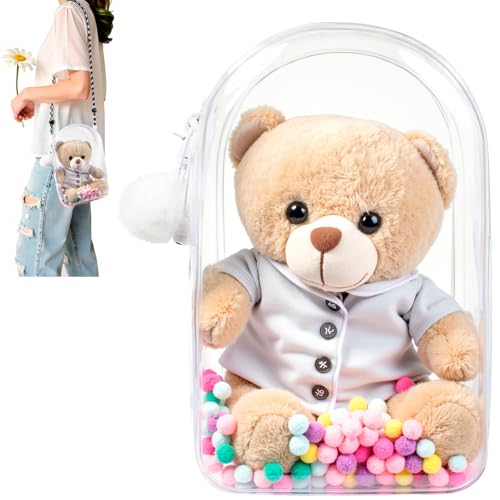 Image of Clear Figure Display Bag with Keychain for Doll, Protective Case for Plush Doll, Clear Hanging Display Cases, Crossbody Doll Storage Bag, PVC Storage Case Cover for Figures Dolls (White, Large)