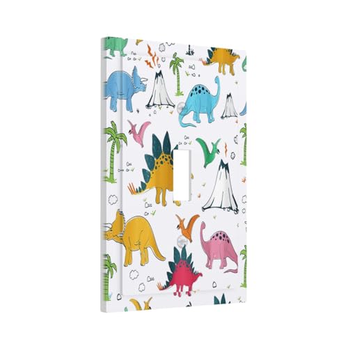 Wpshijia Cute Colorful Cartoon Animal dinosaur Graffiti 1 Gang Single Toggle Light Switch Covers Decorative Wall Plate Switchplate Electrical Faceplate for Nursery Kidsroom Bedroom Decor