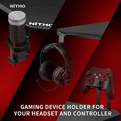 Nitho Warzone Gaming Desk, Table with Game Controller Headset Device Holder Cable Management Steel Frame, Black 13 41GSFrcEmNL