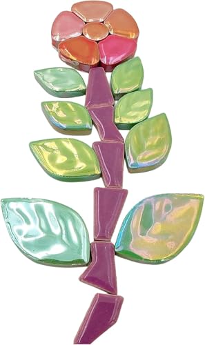 1.1 LB Random Iridescent Flower Ceramic Mosaic Tiles for DIY Crafts,3 Size Flowers Mosaic Pieces for Artwork,Photo Frames,Cups,Flower Pots,Fish Tank,Vases,Make Stepping Stones (Mix Rainbow)