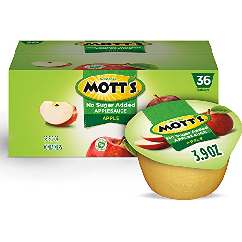 Mott's No Sugar Added Applesauce, 3.9 Oz Cups, 36 Count, Good Source Of Vitamin C, No Artificial Flavors