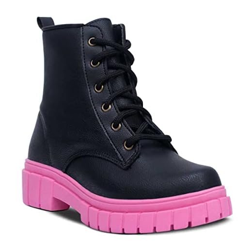 Bota Infantil Feminina Coturno Casual Salto Tratorado 09.05J (Preto/Pink, BR, Criança de 9 a 12 anos, Numérico, 34)