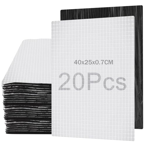 DAJAVE 20 pezzi di Pannelli Isolanti Tagliati 40x25x0,7cm Isolante Termico Alto, Acustico Foglio AlluminioInsonorizzazione AutoKit Isolante Termico Alta Temperatura, Insonorizzazione Auto