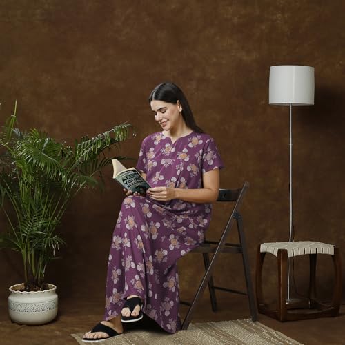 Image of MomToBe Women's Cotton Maxi Maternity Nighty /Feeding Nighty /Pregnancy Night Gown /A-Line Nursing Nighty with Zippers for Nursing Pre and Post Pregnancy
