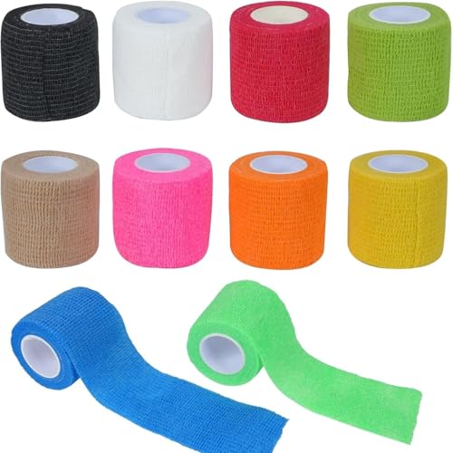 Minnhua 10 Rollos Venda Cohesiva,5cm x 4.5m Tape Crossfit Vendas Elasticas Vendas Autoadhesivas Venda Elastica Adhesiva Esparadrapo Deportivo para Deportes Mano Brazo Pie Articulación Dedo(Colorido)