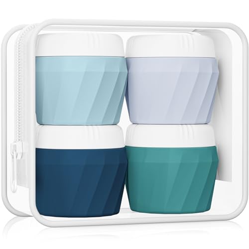 Travel Containers for Toiletries, Premium Silicone Cosmetic Cream Jars, TSA Approved Leak-Proof Refillable Travel Size Toiletries with Clear Bag for Cosmetic Face Body Cream (Green, 1OZ)