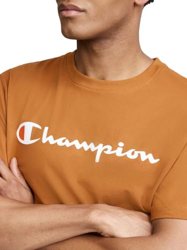 Image of Champion Men's Graphic Short Sleeve T-Shirt, Standard Fit, Classic Script Logo, Midweight 100% Cotton