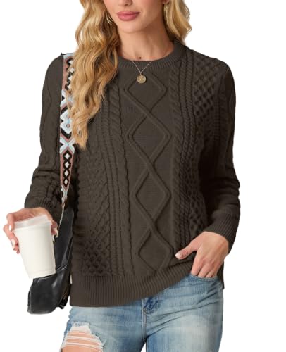 Image of GRECERELLE 2026 Womens Fall Winter Long Sleeve Casual Pullover Sweater Tops | Crewneck, Cable Knit, Chunky, Vintage Style, Anti-static(XS-2XL)