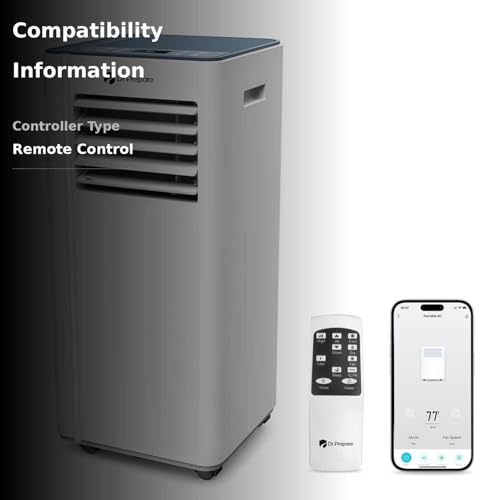 DR.PREPARE 8,000 BTU Portable Air Conditioner with WiFi Enabled, Cooling, Dehumidifier, Fan & Sleep Modes 4-in-1 Portable AC w/Remote Control & 67\'\' Window Kit, Cools Up To 350 sq. ft, 1-24H Timers