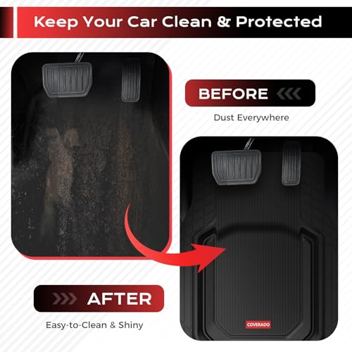 Image of Coverado Car Floor Mats, Waterproof Universal Heavy-Duty Floor Mats for Cars, All Weather Protection, Deep Dish Car Mats, Trim to Fit for Cars SUV Truck, Vans, Sedan 3pcs (Solid Black)