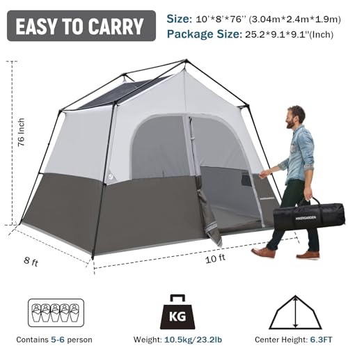 Image of HIKERGARDEN 6-8 Person Camping Tent - Portable Family Cabin Tent for Camp, Windproof Fabric Camp Tent Outdoor for Hiking, Backpacking, Traveling