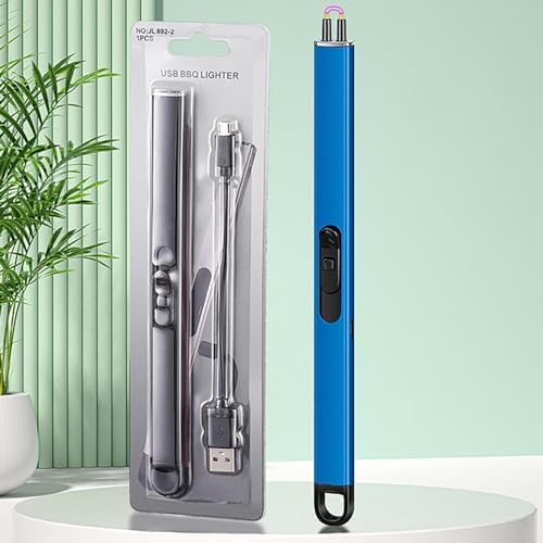 KJIUQ Zapalniczka elektryczna, wiatroszczelna, bezpłomieniowa, zapalniczka USB, zapalniczka plazmowa, ładowalna, z haczykiem do zawieszania, do świec, grilla, na kemping, szara