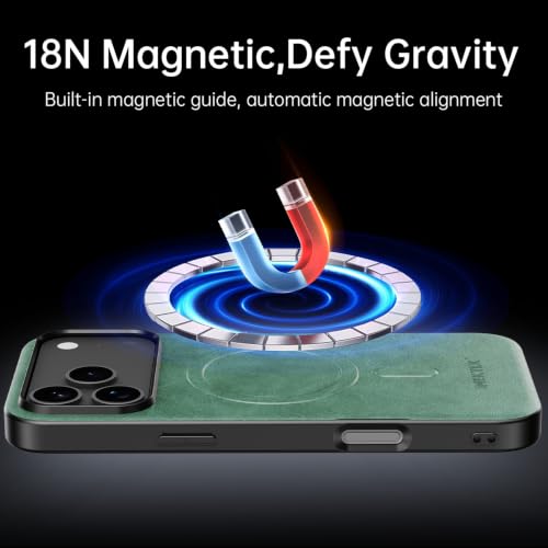 IMEKTLK for iPhone 17 Pro Max Leather Case Compatible with MagSafe Magnetic Vintage Leather Shockproof Protective Phone Cover 6.9 inch, Blackish Green — view 6