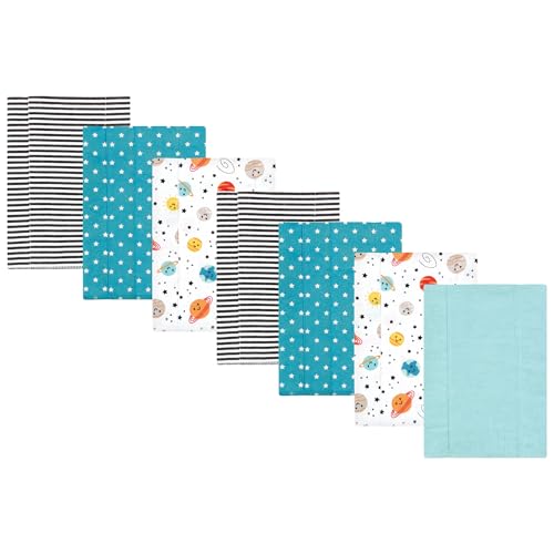 Image of Luvable Friends Hudson Baby Flannel Burp Cloths 7pk, Planets