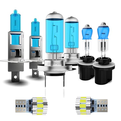Image of headlight bulbs Compatible With Sonata 2006-2009 Halogen lights,h1 High Beam+ h7 /H8 /H9 Low Beam+ 880 Fog Lights Kits+ License Plate Lights,Plug N Play,Pack of 8